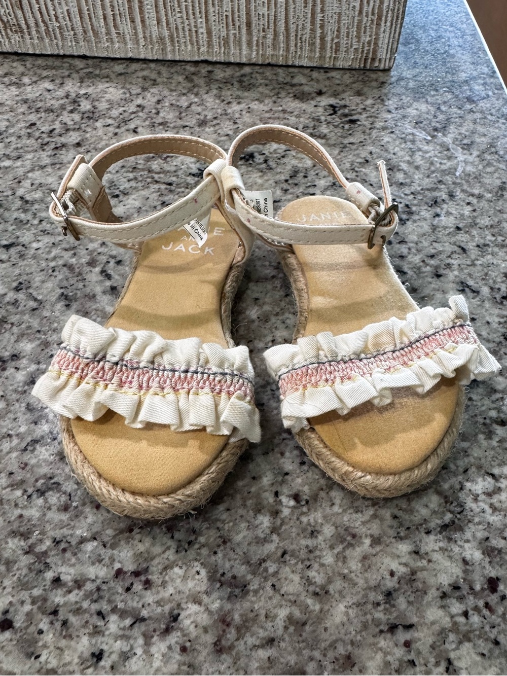 Janie and Jack Cream Ruffle Sandals with Pink Trim